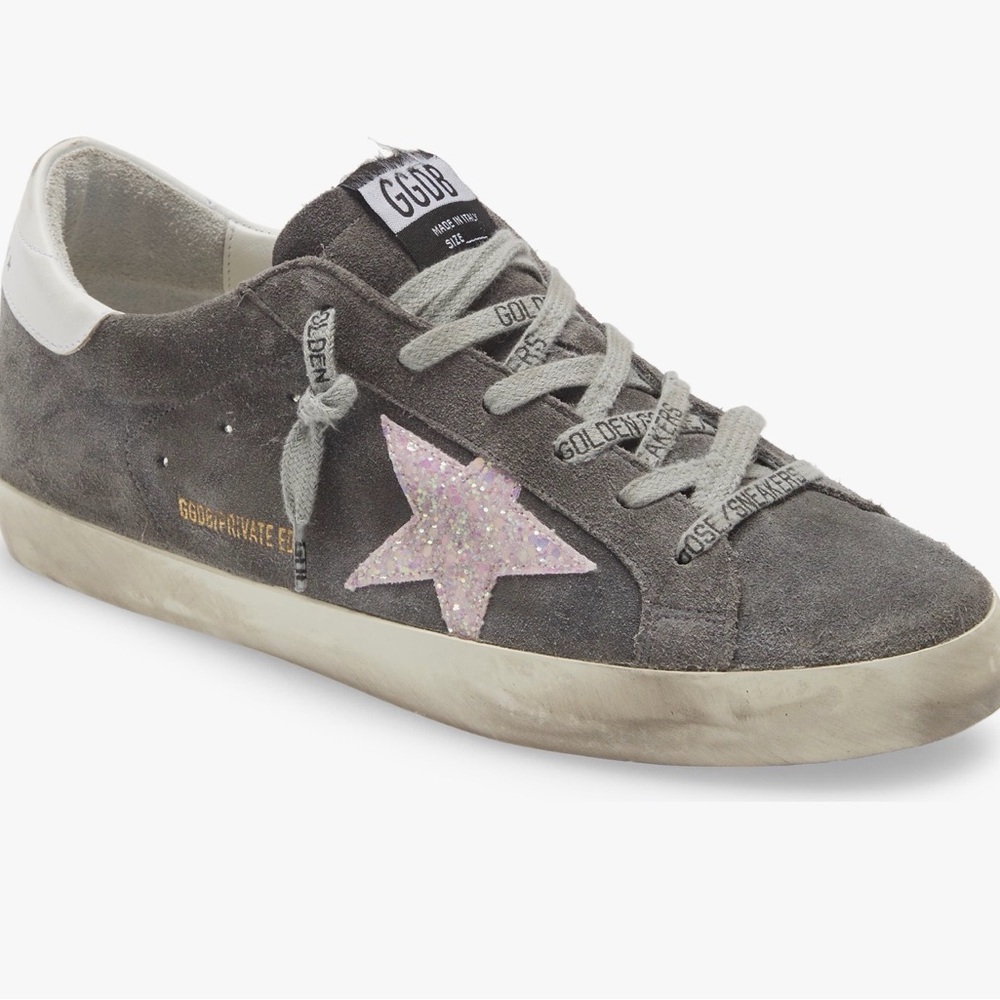 Golden Goose Gray Sneakers with Pink Star Accent